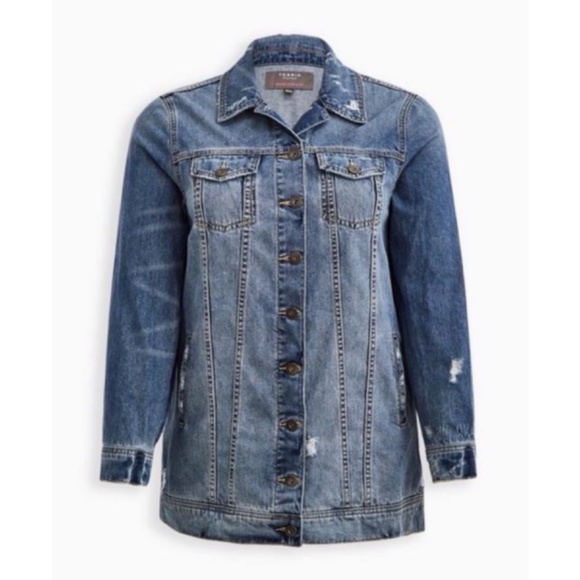 ๐ Medium Wash Longline Denim Jean Jacket 1 1X 14 16 NWT Torrid New! - Picture 4 of 5